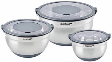 Mastrad RVS Mengkom met Deksel Set van 3 Grijs