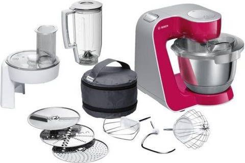 BOSCH Keukenmachine MUM5 CreationLine MUM58420 veelzijdig te gebruiken, mixer, continu rasp en snijapparaat, 3 raspschijven, red diamond/zilver
